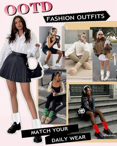 BLONGW 4 أزواج من الجوارب النسائية المحبوكة للركبة عالية التمهيد جوارب طويلة دافئة ومريحة من القطن in Kuwait