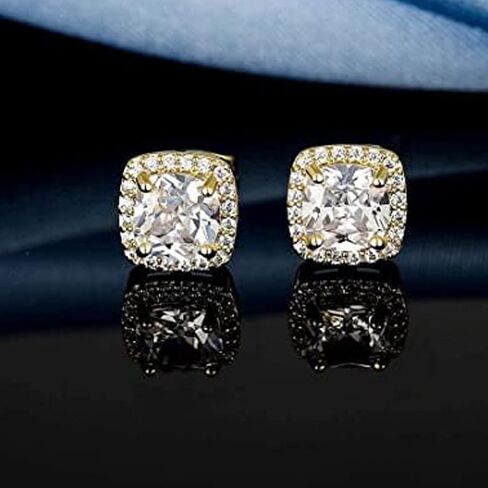 14K Gold Plated Earrings Cubic Zirconia Simulated Diamond Stud Earrings for Women Men (2 Pairs) in Kuwait