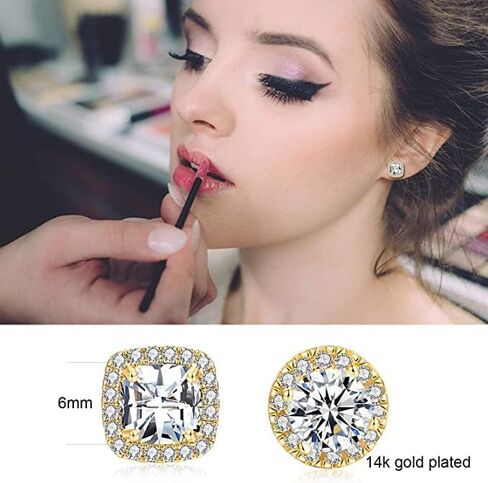 14K Gold Plated Earrings Cubic Zirconia Simulated Diamond Stud Earrings for Women Men (2 Pairs) in Kuwait