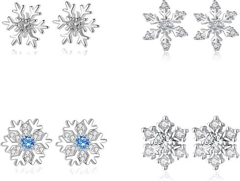 4 PCS Snowflake Earrings for Women Sterling Silver Hypoallergenic Cubic Zircon Christmas Stud Jewelry Gifts for Women Girls in Saudi Arabia