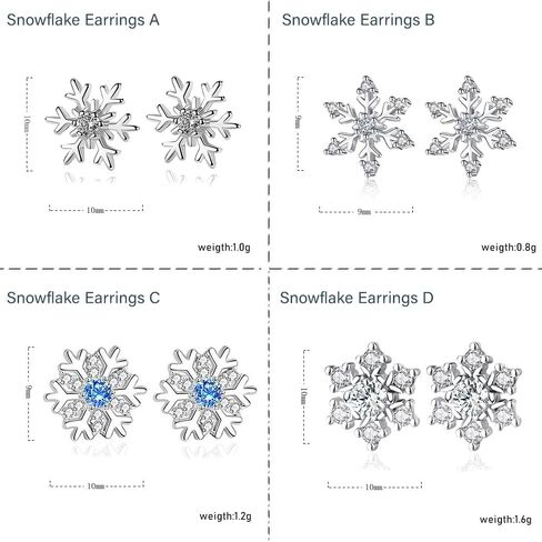 4 PCS Snowflake Earrings for Women Sterling Silver Hypoallergenic Cubic Zircon Christmas Stud Jewelry Gifts for Women Girls in Saudi Arabia