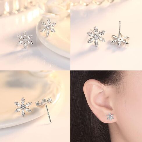 4 PCS Snowflake Earrings for Women Sterling Silver Hypoallergenic Cubic Zircon Christmas Stud Jewelry Gifts for Women Girls in Saudi Arabia