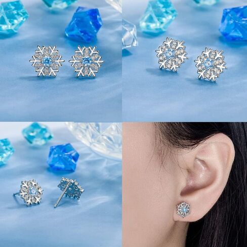 4 PCS Snowflake Earrings for Women Sterling Silver Hypoallergenic Cubic Zircon Christmas Stud Jewelry Gifts for Women Girls in Saudi Arabia