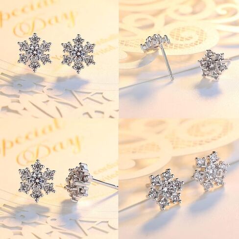 4 PCS Snowflake Earrings for Women Sterling Silver Hypoallergenic Cubic Zircon Christmas Stud Jewelry Gifts for Women Girls in Saudi Arabia