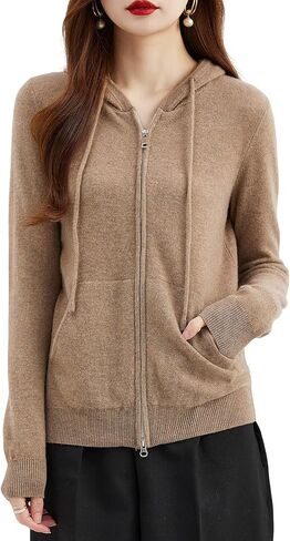 LINY XIN المرأة زمم هوديي خريف شتاء 100% ميرينو سترة صوف عادية الرباط متماسكة البلوز سترة in Kuwait