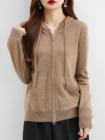 LINY XIN المرأة زمم هوديي خريف شتاء 100% ميرينو سترة صوف عادية الرباط متماسكة البلوز سترة in Kuwait