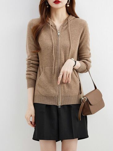 LINY XIN المرأة زمم هوديي خريف شتاء 100% ميرينو سترة صوف عادية الرباط متماسكة البلوز سترة in Kuwait