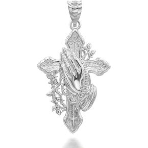 Claddagh Gold Solid Sterling Silver Cross with Praying Hands and Rosary Pendant in Kuwait
