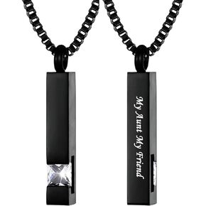 Black Square Bar With White Zircon Cremation Urn Necklace for Ashes Memorial Pendant stainless steel Jewelry