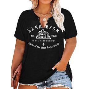 Plus Size Halloween V-Neck T-Shirt Women Sanderson Witch Museum Graphic Tees Hocus Pocus Short Sleeve Shirts Tops in Kuwait