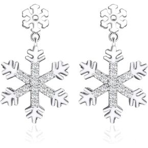 أقراط فضة استرليني ندفة الثلج لا تسبب الحساسية مكعب زركونيا قطرة أقراط زهرة كريستال استرخى مرصع بأحجار لامعة أقراط تعليق في الشتاء عيد الميلاد ثقب مجوهرات هدية للنساء الفتيات in Kuwait