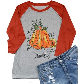 الشكر قميص المرأة شاكرين المباركة اليقطين الجرافيك 3/4 كم الشكر قمصان عادية الخريف الربط المحملة القمم in Kuwait