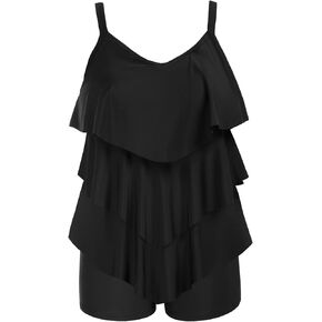 Hanna Nikole Womens Plus Size Two Piece Tankini Swimsuits 3-Tiered Ruffle Flounce Top with High Waisted Bottom