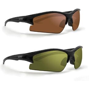نظارة شمسية رياضية للجولف من 2 ايبوتش بلون اسود مع عدسات بلون اخضر واسود عالية الوضوح مع عدسات كهرمانية, أسود, ADULT in Kuwait