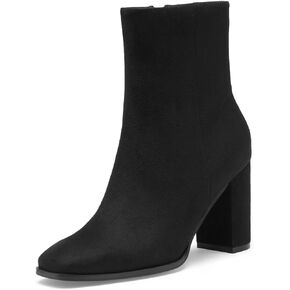 GENSHUO Square Toe Ankle Boots for Women 3.15 Inch High Block Heel Short Boots Fashion Side Zipper Booties Shoes