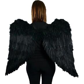 Touch of Nature Black Adult Angel Wings - 43" by 27" - Halo Included - Black Feather Wing - Costume Wings - Large Angel Wings in Kuwait