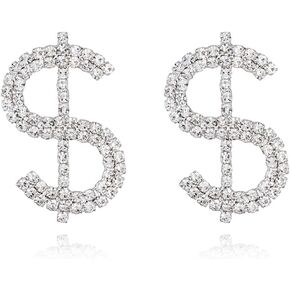 Rhinestone Dollar Sign Stud Earrings.Charm Crystal Money Currency Stud Earrings Ins Rich Symbol Funny Jewelry Gifts for Women Girls