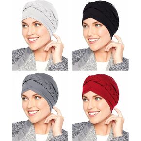 WULIQIUQIU 4 Pieces Hijab Braid Silky Turban Hats for Women Cancer Chemo Beanies Bandana Headwrap Cap