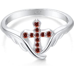 STARCHENIE Cross Ring 925 Sterling Silver Angel Wings Ring for Women Size 5-10