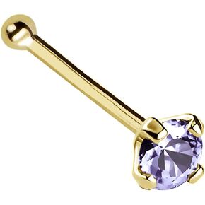 Jewelry Avalanche 22G Solid 14Kt Gold Nose Bone Stud with Prong Set real Tanzanite Gemstone, 14kt Yellow Gold or 14kt White Gold - December Birthstone Nose Ring