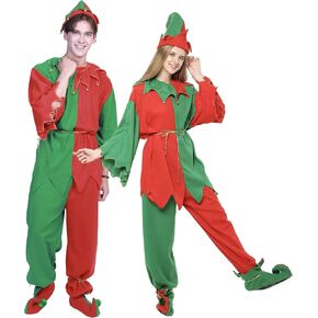 EraSpooky Christmas Elf Costumes Men Women Adults Xmas Santa Outfit Suit Festive Dress Up Funny Cosplay Party