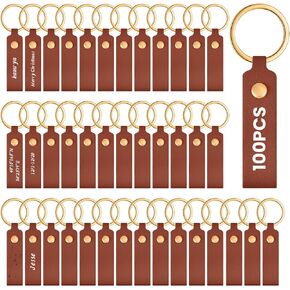 Wavyknot 100 Pcs Leather Key Fobs Kit Blanks DIY Laser Engraving Keychain for Leather Keychain Making Supplies