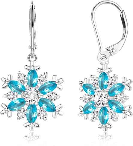 LOFITOR 925 Sterling Silver Snowflake Earrings for Women Dangle Earrings Cubic Zirconia Winter Frozen Flower Drop & Dangle Earrings Jewelry Holiday Christmas Gift Leverback Snowflake Earrings in Kuwait