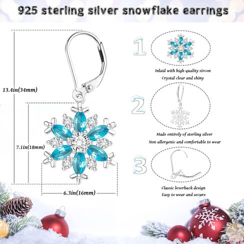 LOFITOR 925 Sterling Silver Snowflake Earrings for Women Dangle Earrings Cubic Zirconia Winter Frozen Flower Drop & Dangle Earrings Jewelry Holiday Christmas Gift Leverback Snowflake Earrings in Kuwait