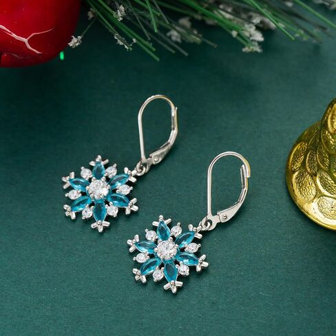 LOFITOR 925 Sterling Silver Snowflake Earrings for Women Dangle Earrings Cubic Zirconia Winter Frozen Flower Drop & Dangle Earrings Jewelry Holiday Christmas Gift Leverback Snowflake Earrings in Kuwait