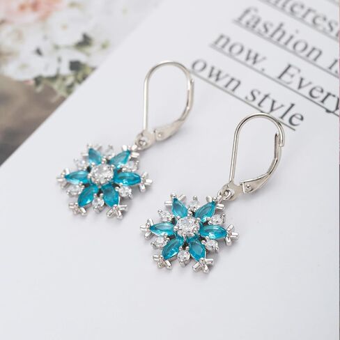 LOFITOR 925 Sterling Silver Snowflake Earrings for Women Dangle Earrings Cubic Zirconia Winter Frozen Flower Drop & Dangle Earrings Jewelry Holiday Christmas Gift Leverback Snowflake Earrings in Kuwait