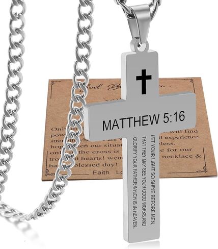 SKQIR Cross Necklace for Men with Bible Verse，lords prayer Cross Pendant Necklace for boys with Scripture faith Inspirational gift in Kuwait