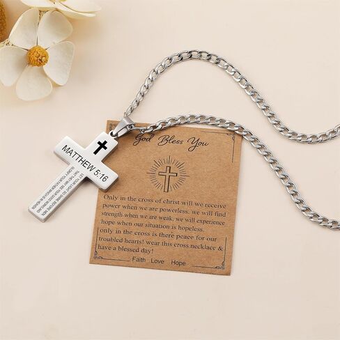 SKQIR Cross Necklace for Men with Bible Verse，lords prayer Cross Pendant Necklace for boys with Scripture faith Inspirational gift in Kuwait