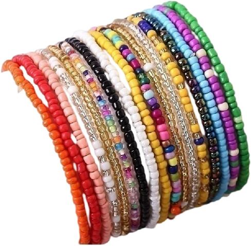 17Pcs Elastic Beaded Handmade Bracelets Bohemian Stackable Beaded Stretch Bracelets Colorful Boho Beach Anket Bracelet Set Rainbow Handmade Seed Beach Bracelet Summer Jewelry for Women Girl in Kuwait