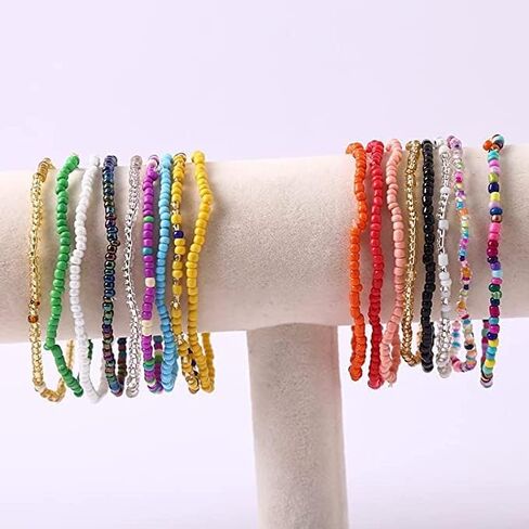 17Pcs Elastic Beaded Handmade Bracelets Bohemian Stackable Beaded Stretch Bracelets Colorful Boho Beach Anket Bracelet Set Rainbow Handmade Seed Beach Bracelet Summer Jewelry for Women Girl in Kuwait