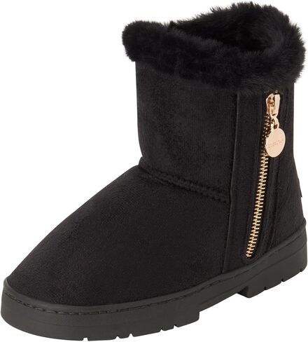 bebe Girls' Winter Boots - Faux Shearling Booties with Charm Side Zip - Boots for Girls - Fuzzy House Shoe Slippers (11-4) in Saudi Arabia