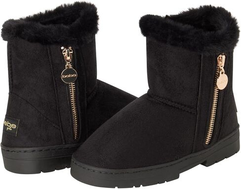 bebe Girls' Winter Boots - Faux Shearling Booties with Charm Side Zip - Boots for Girls - Fuzzy House Shoe Slippers (11-4) in Saudi Arabia