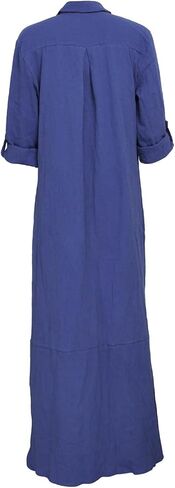 qfmqkpi Women's Solid Color 3/4 Rolled-Up Sleeve Shirts Dress Buttons Down Side Slit Maxi Dresses in Kuwait