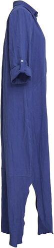 qfmqkpi Women's Solid Color 3/4 Rolled-Up Sleeve Shirts Dress Buttons Down Side Slit Maxi Dresses in Kuwait