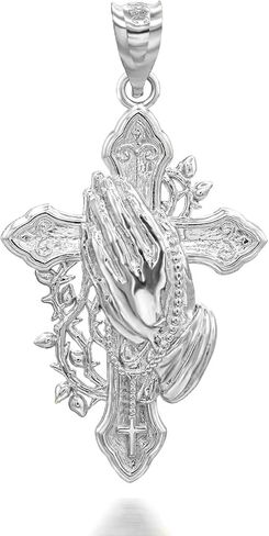 Claddagh Gold Solid Sterling Silver Cross with Praying Hands and Rosary Pendant in Kuwait