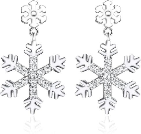أقراط فضة استرليني ندفة الثلج لا تسبب الحساسية مكعب زركونيا قطرة أقراط زهرة كريستال استرخى مرصع بأحجار لامعة أقراط تعليق في الشتاء عيد الميلاد ثقب مجوهرات هدية للنساء الفتيات in Kuwait