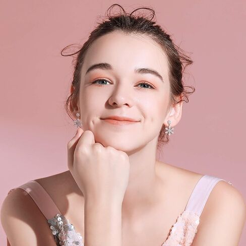 أقراط فضة استرليني ندفة الثلج لا تسبب الحساسية مكعب زركونيا قطرة أقراط زهرة كريستال استرخى مرصع بأحجار لامعة أقراط تعليق في الشتاء عيد الميلاد ثقب مجوهرات هدية للنساء الفتيات in Kuwait