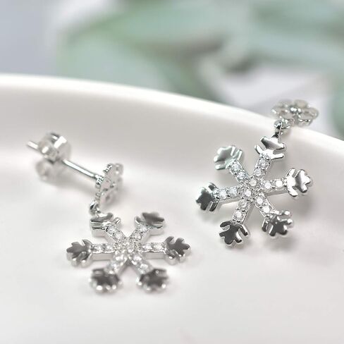 أقراط فضة استرليني ندفة الثلج لا تسبب الحساسية مكعب زركونيا قطرة أقراط زهرة كريستال استرخى مرصع بأحجار لامعة أقراط تعليق في الشتاء عيد الميلاد ثقب مجوهرات هدية للنساء الفتيات in Kuwait