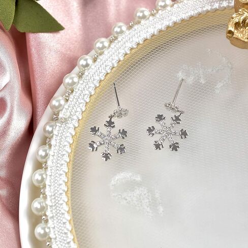 أقراط فضة استرليني ندفة الثلج لا تسبب الحساسية مكعب زركونيا قطرة أقراط زهرة كريستال استرخى مرصع بأحجار لامعة أقراط تعليق في الشتاء عيد الميلاد ثقب مجوهرات هدية للنساء الفتيات in Kuwait