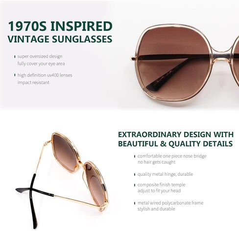 Freckles Mark 70s Super Oversize Square Sunglasses for Women Vintage Rectangular Plastic Frame in Kuwait