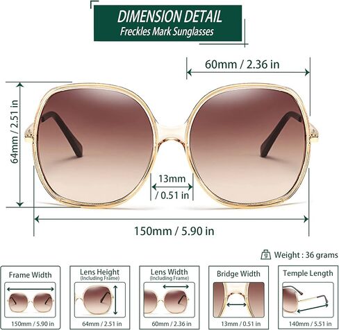 Freckles Mark 70s Super Oversize Square Sunglasses for Women Vintage Rectangular Plastic Frame in Kuwait