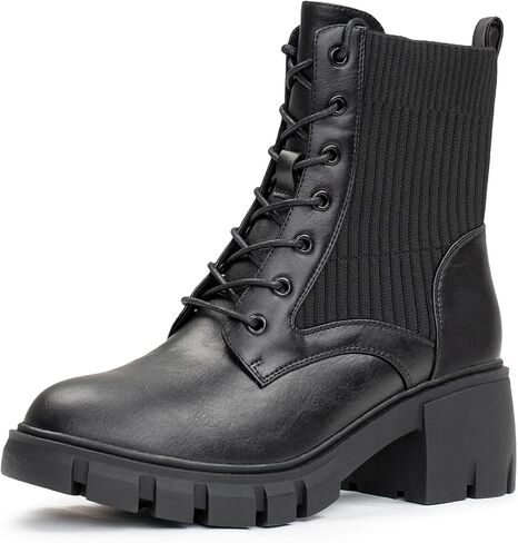 IXU 2023 Women's Chelsea Boots Chunky Boots Platform Ankle Shoes Pull-On Lug Sole Elastic Fall Black Fashion Booties in Kuwait