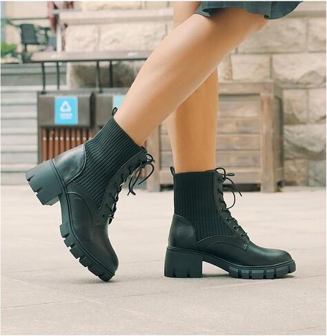 IXU 2023 Women's Chelsea Boots Chunky Boots Platform Ankle Shoes Pull-On Lug Sole Elastic Fall Black Fashion Booties in Kuwait
