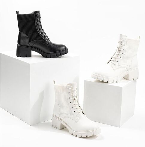 IXU 2023 Women's Chelsea Boots Chunky Boots Platform Ankle Shoes Pull-On Lug Sole Elastic Fall Black Fashion Booties in Kuwait