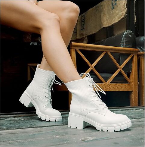 IXU 2023 Women's Chelsea Boots Chunky Boots Platform Ankle Shoes Pull-On Lug Sole Elastic Fall Black Fashion Booties in Kuwait
