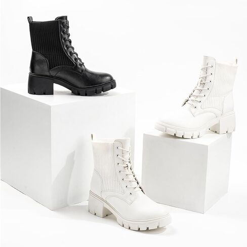 IXU 2023 Women's Chelsea Boots Chunky Boots Platform Ankle Shoes Pull-On Lug Sole Elastic Fall Black Fashion Booties in Kuwait